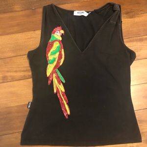 Rare - Moschino Jeans embellished parrot top